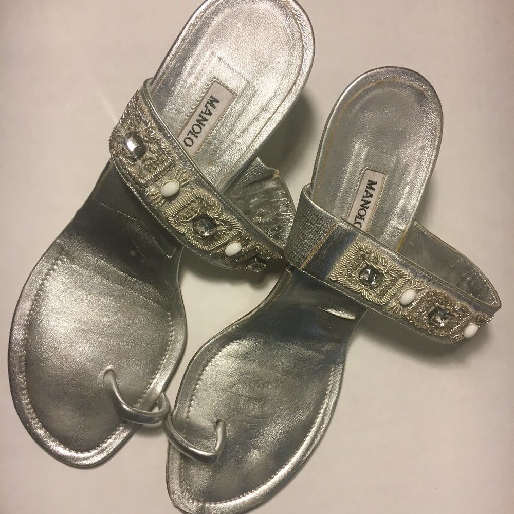 Manolo Blahnik Silver Strappy Heels
